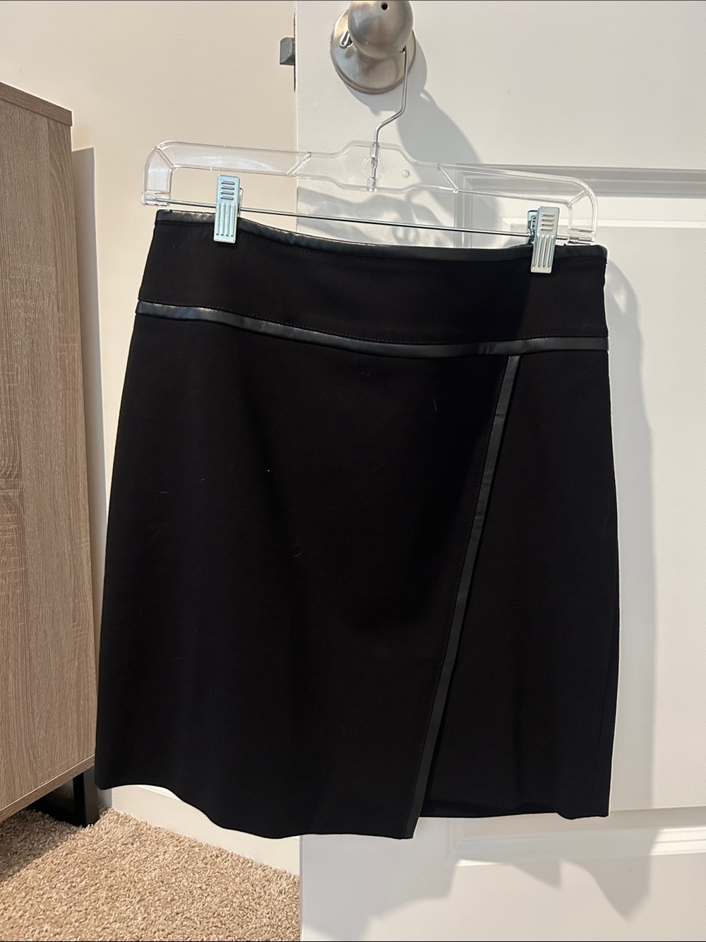 White House Black Market Classic Black Faux-Leather Trim A-Line Skirt